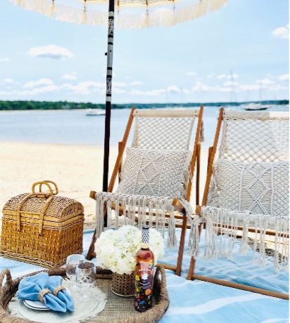 A beach chair and picnic at The Hamptons in New York