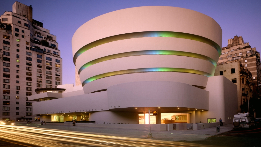 Exterior of the Guggenheim Museum at Sunset