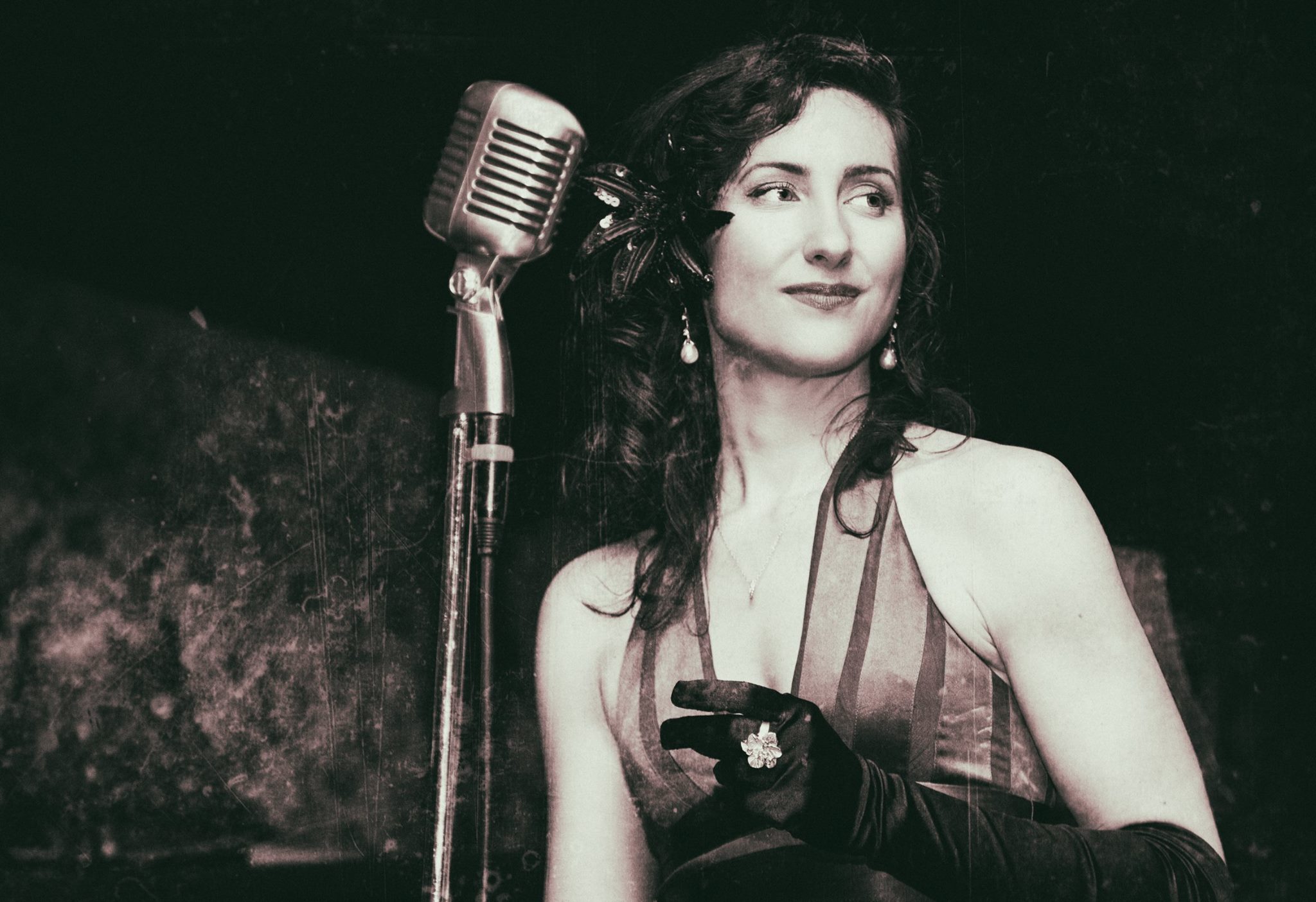 A black and white photo of Myriam Phiro